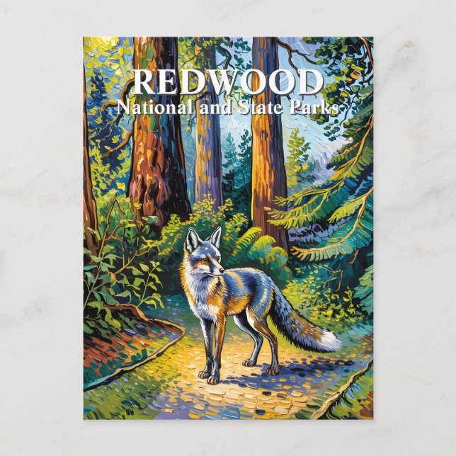 Van Gogh Fox Redwood National Park Forest Custom Postkarte (Vorderseite)