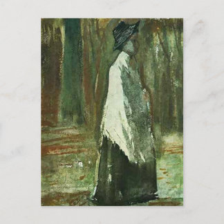 Van Gogh Frau mit weißem Schatten in einem Wald Postkarte