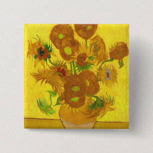 Van Gogh Fünfzehn Sonnenblumen in einer Vase Fine Button