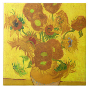Van Gogh Fünfzehn Sonnenblumen in einer Vase Fine Fliese