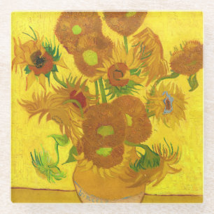 Van Gogh Fünfzehn Sonnenblumen In Einer Vase Fine Glasuntersetzer