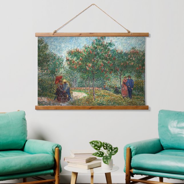 Van Gogh Garden in Montmartre Wandteppich Mit Holzrahmen (Wohnzimmer)