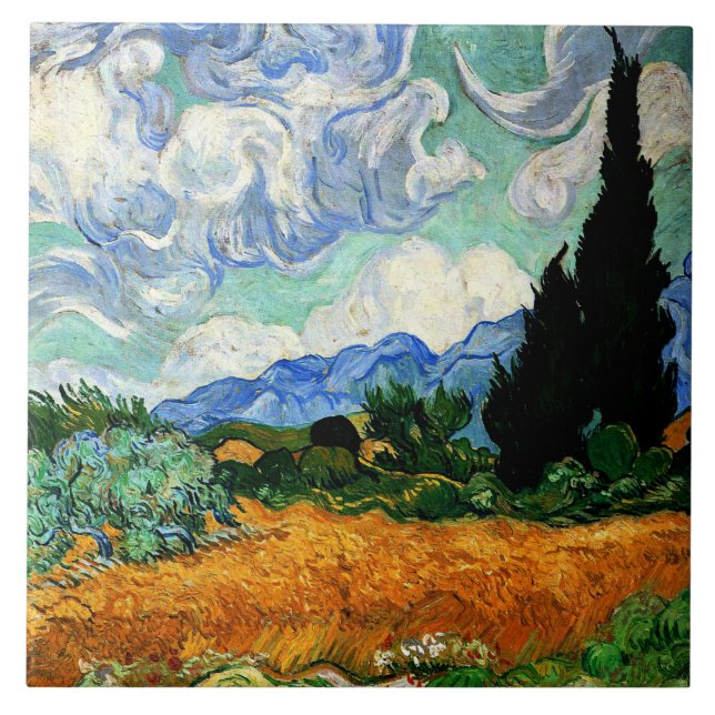 Van Gogh-Gemälde, Weizenfeld mit Zypresse Fliese (Vorderseite)