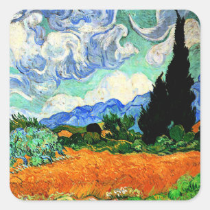 Van Gogh-Gemälde, Weizenfeld mit Zypresse Quadratischer Aufkleber