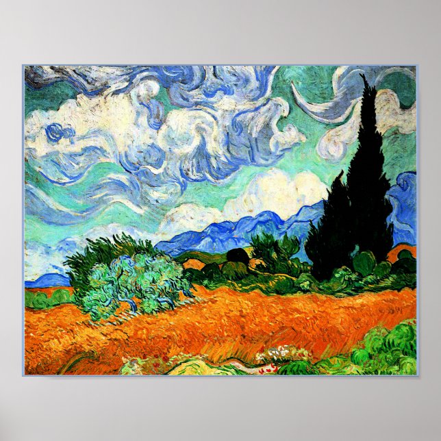 Van Gogh Gemälde, Wheatfield mit Cypress Tree Poster (Vorne)