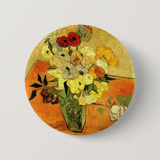 Van Gogh Gemälde-wunderliche Blüten-Blumen-Reben Button (Vorderseite)