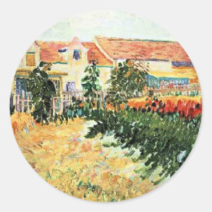 Van Gogh - Haus mit Sonnenblumen Runder Aufkleber