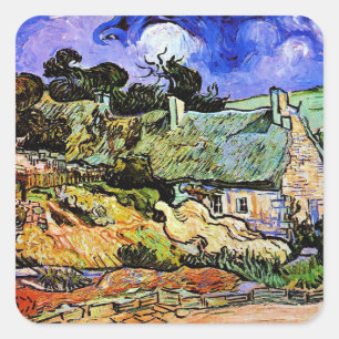 Van Gogh - Häuser mit Strohdächern Quadratischer Aufkleber