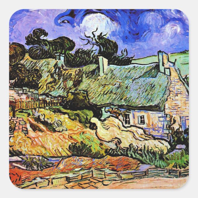 Van Gogh - Häuser mit Strohdächern Quadratischer Aufkleber (Vorderseite)