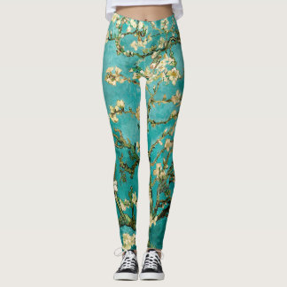Van Gogh Helles Blaugrünes Florales Mandelbaum Leggings