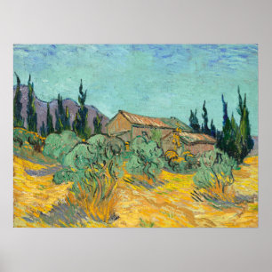 Van Gogh Holzhütten Gelbe Landschaftskunst Poster