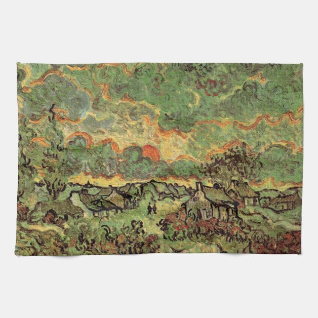 Van Gogh Hütten Cypresses Reminiszenz von Nord Geschirrtuch (Horizontal)