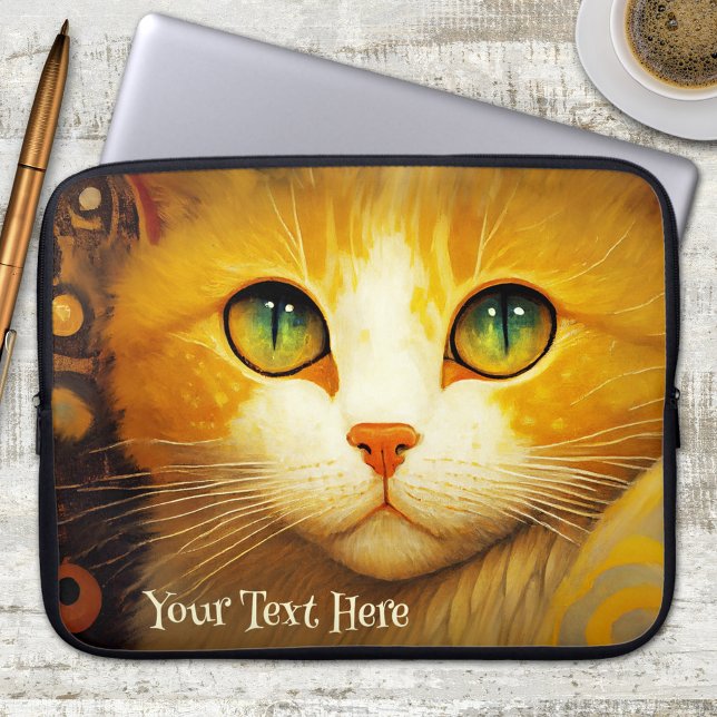 Van Gogh Inspiriert Cat Painting Laptop Sleeve (Personalized whimsical laptop sleeve featuring a colorful painting of a cute kitty in van Gogh style)