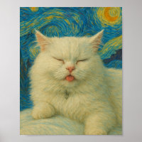 Van Gogh inspirierte Katzenkunst – Weiße Katze unt