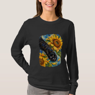 Van Gogh inspirierte schwarze Katzenpfote und Sonn T-Shirt