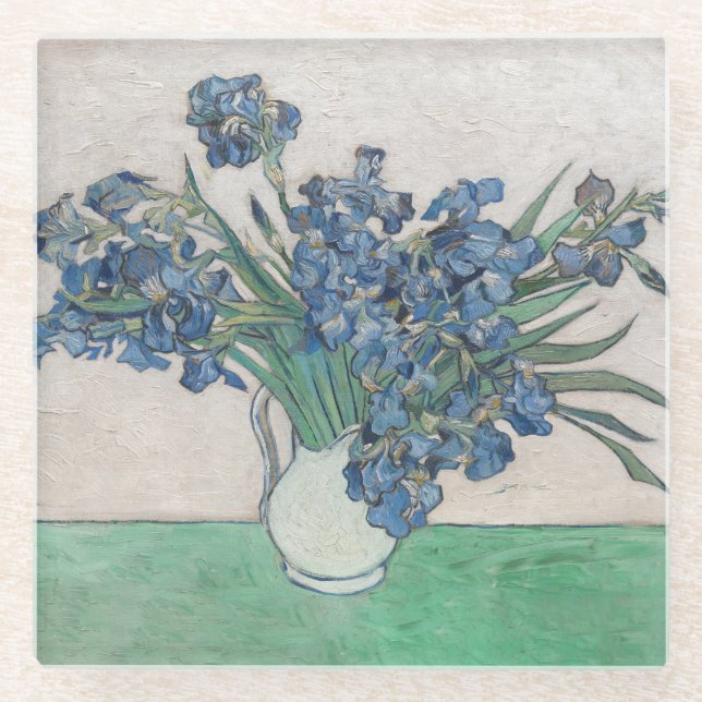 Van Gogh Iris Vasenmalerei Impressionismus Glasuntersetzer (Vorderseite)