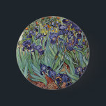Van Gogh Irises Impressionist Painting Button<br><div class="desc">Vincent Van Gogh Irises auf Saint Remy - Ire von Vincent Van Gogh ist ein wunderbares impressionistisches Gemälde eines der Meister des Impressionismus aller Zeiten. Der Iris-Garten wirbelt mit Farben und Emotionen, während die lila Reize aus ihren blauen grünen Stielen und Blätter aufströmen. Im Hintergrund sind einige orangefarbene Blume im...</div>