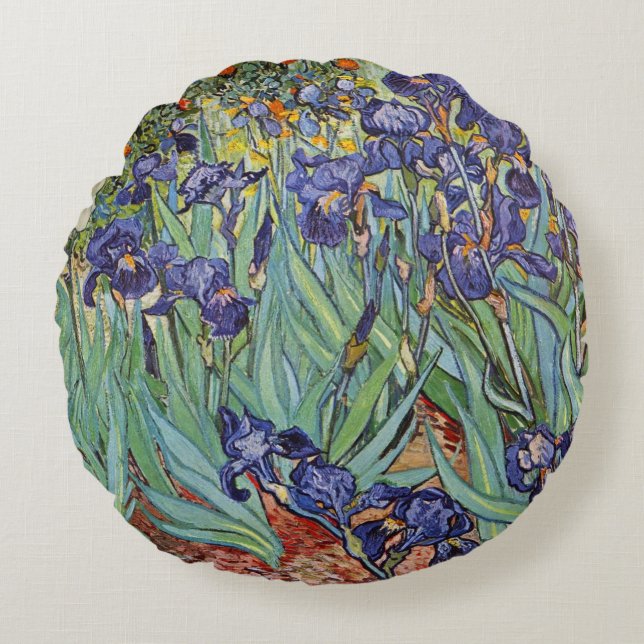 Van Gogh Irises Impressionist Painting Rundes Kissen (Vorderseite)