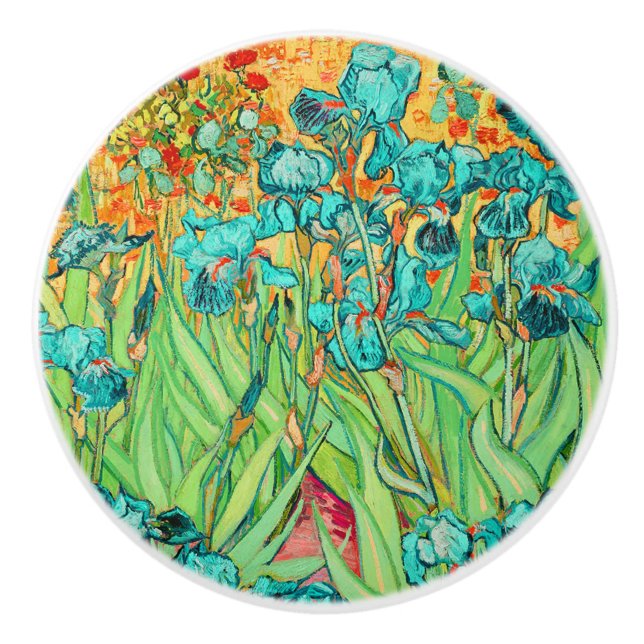 Van Gogh Irises in St. Remy, Aquamarin Keramikknauf (Vorderseite)