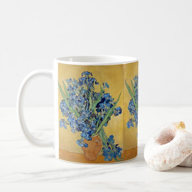 Van Gogh Irises Vase Blue Flowers Bouquet Fine Art Kaffeetasse (Mit Donut)