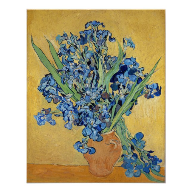 Van Gogh Irises Vase Blue Flowers Bouquet Fine Art Poster (Vorderseite)