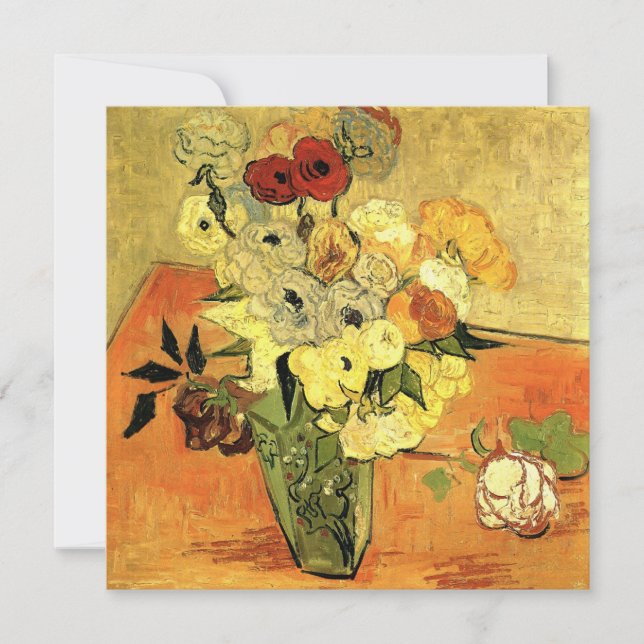 Van Gogh Japanese Vase mit Rose Weihnachtsfeiertag Einladung (Vorderseite)