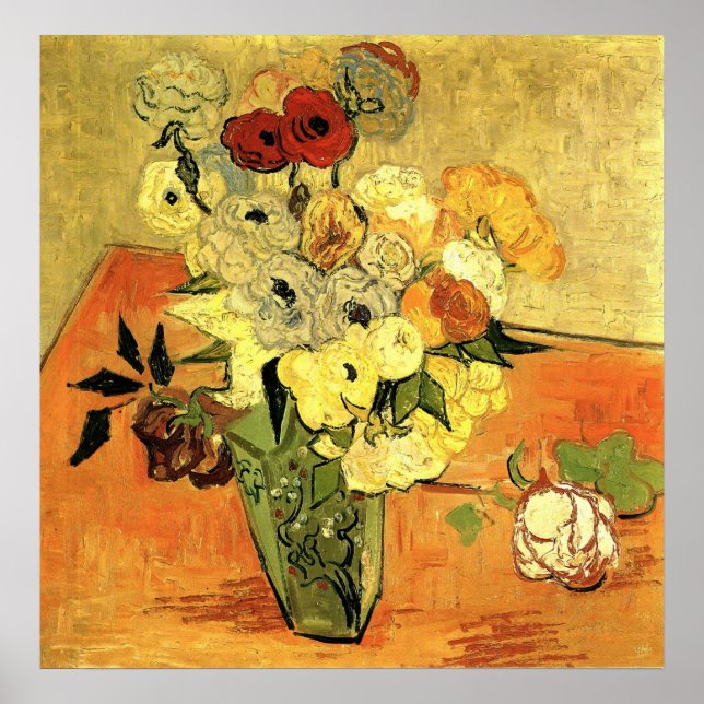 Van Gogh - Japanische Vase mit Rose und Anemonen Poster (Vorne)