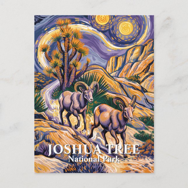 Van Gogh Joshua Tree Wildlife Sheep & Custom Text Postkarte (Vorderseite)