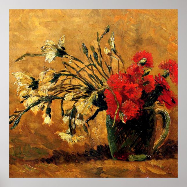 Van Gogh - Jug mit roten und weißen Nelken Poster (Vorne)