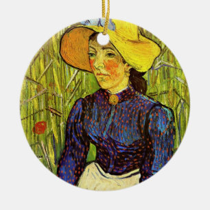 Van Gogh, Junge Bäuerin mit Strohhut Keramik Ornament