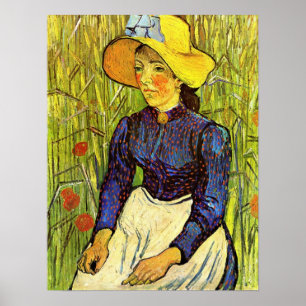 Van Gogh, junge Bauernfrau mit Strohhut Poster