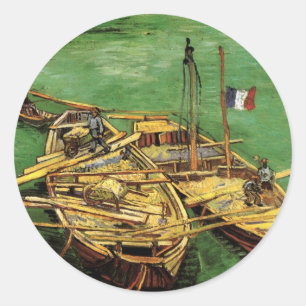 Van Gogh Kai mit Männern, die Sandkähne entladen Runder Aufkleber