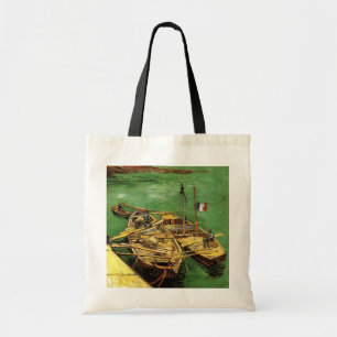 Van Gogh Kai mit Männern, die Sandkähne entladen Tragetasche