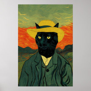 Van Gogh Katzen Kunst Druck Lustiges Schwarzes Kat Poster