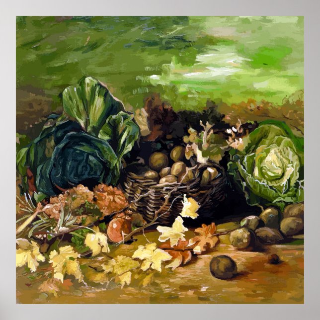 Van Gogh Korb mit Kartoffeln, Blättern, Gemüse  Poster (Vorne)