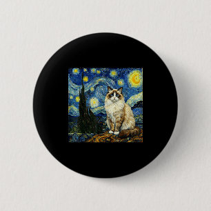 Van Gogh Kunst Sternennacht - Lustige Ragdoll-Katz Button