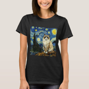 Van Gogh Kunst Sternennacht - Lustige Ragdoll-Katz T-Shirt