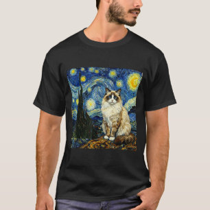 Van Gogh Kunst Sternennacht - Lustige Ragdoll-Katz T-Shirt