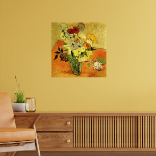 Van Gogh Kunstwerk, Japanische Vase mit Rosen, Poster
