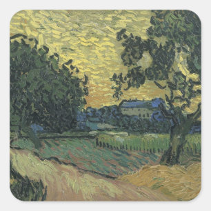 Van Gogh Landscape bei Twilight Quadratischer Aufkleber