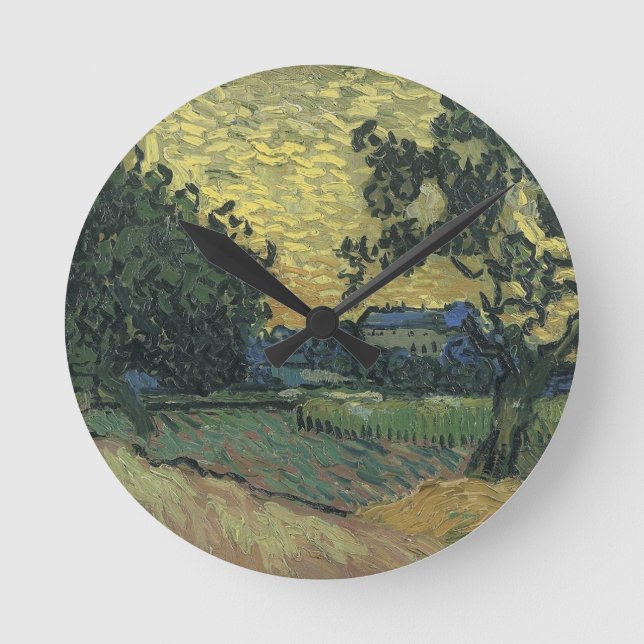 Van Gogh Landscape bei Twilight Runde Wanduhr (Vorderseite)
