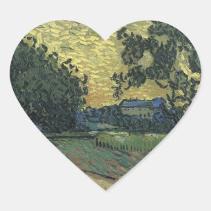 Van Gogh Landschaft in der Dämmerung Herz-Aufkleber