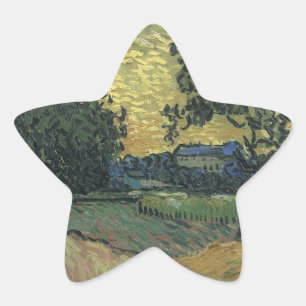 Van Gogh Landschaft in der Dämmerung Stern-Aufkleber
