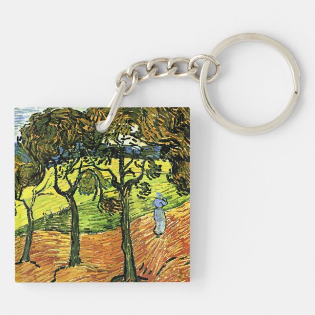 Van Gogh - Landschaft mit Bäumen und Figuren Schlüsselanhänger (Rückseite)