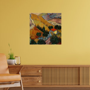 Van Gogh - Landschaft mit House und Plowman, Poster