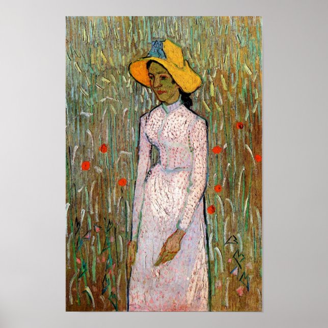 Van Gogh, Mädchen stehend; Hintergrund mit Weizen Poster (Vorne)