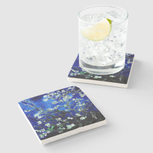 Van Gogh Mandelblüten blau grüner Stein Untersetze Steinuntersetzer