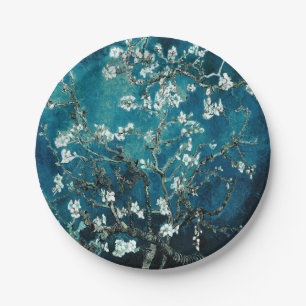 Van Gogh Mandelblüten Dunkles Teal Pappteller