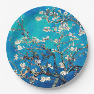 Van Gogh Mandelblüten leuchtendes Türkis Pappteller