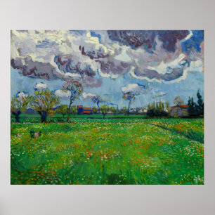 Van Gogh Meadow mit Blume unter einem stürmischen  Poster